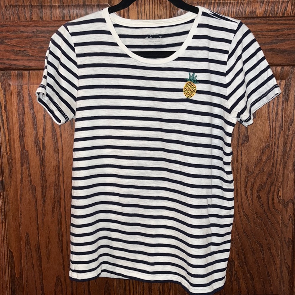 J. Crew Collector Tees short sleeve shirt. Black and White strips w/pineapple.